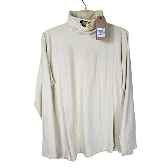 Woolrich Embroidered Turtleneck Top XXL Ivory Leaves Thanksgiving Autumn Teacher - Picture 1 of 10